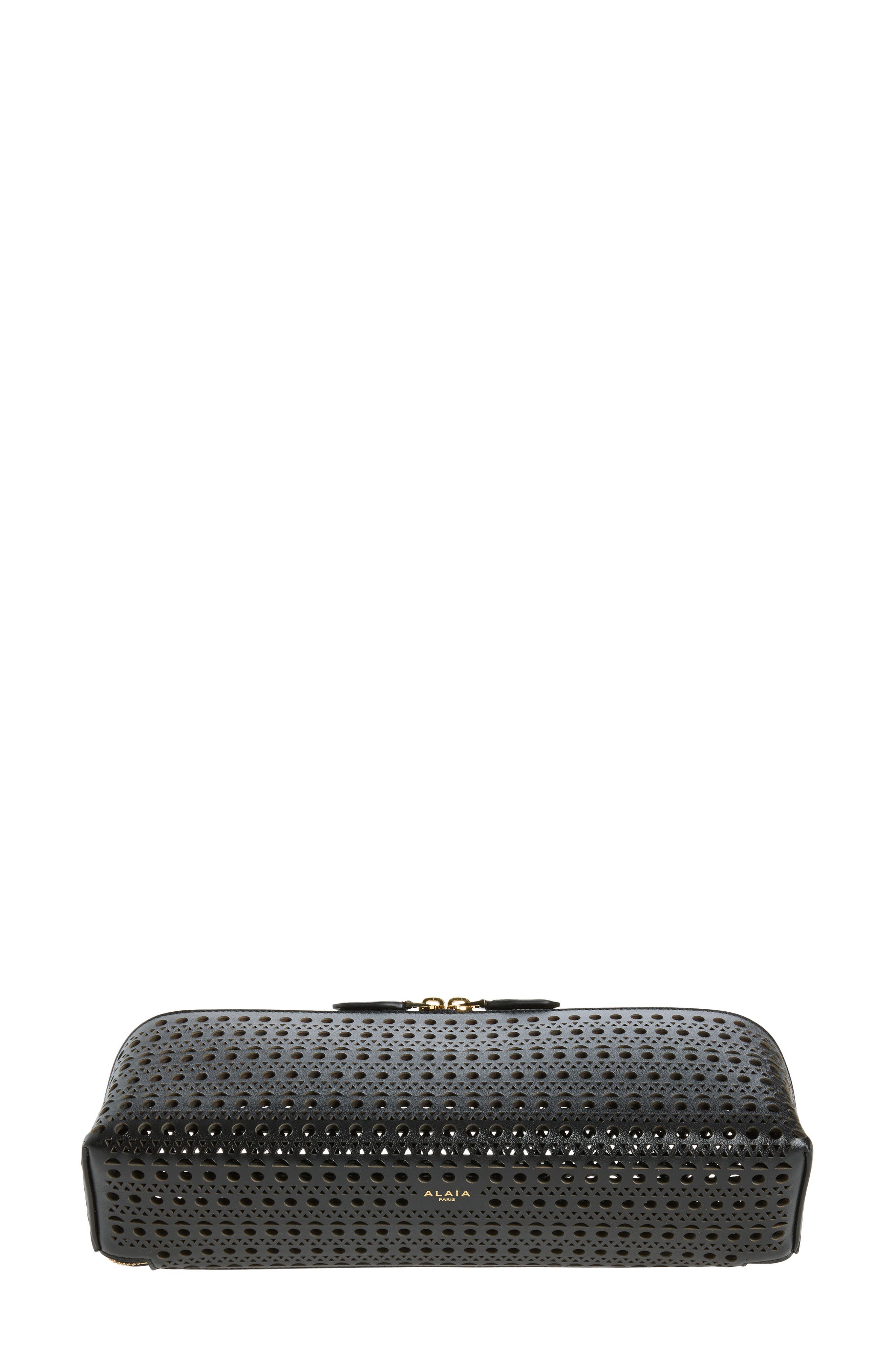 Delta Perforated Leather Clutch, Main, color, NOIR