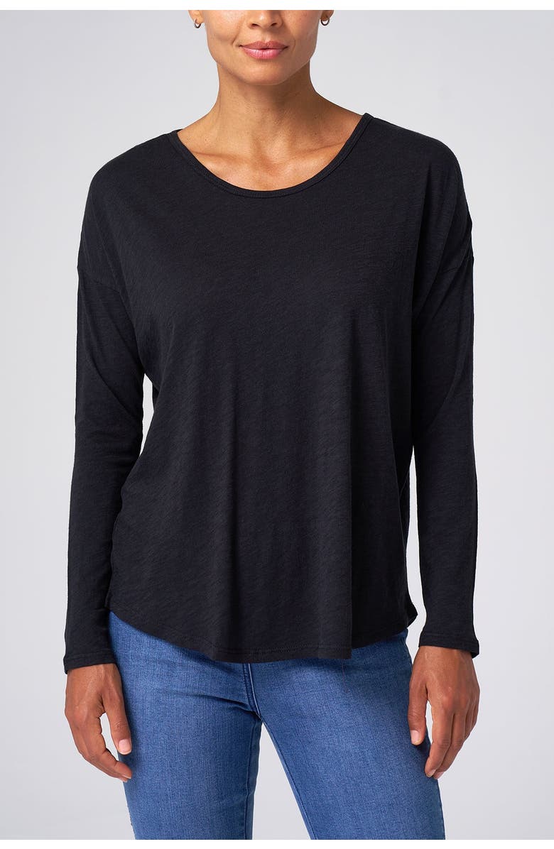 Franne Golde Slub Jersey Relaxed Long Sleeve Tee, Main, color, Black