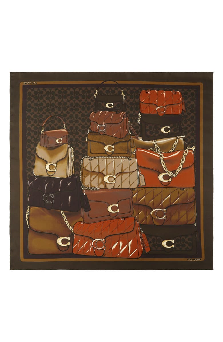 COACH Stacked Tabby Print Silk Square Scarf, Main, color, Maple Multi