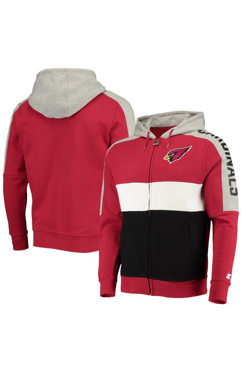 STARTER Men's Starter Cardinal/Black Arizona Cardinals Playoffs Color Block Full-Zip Hoodie, Main, color, Cardinal