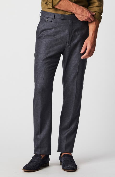 Flat Front Silk & Virgin Wool Dress Pants