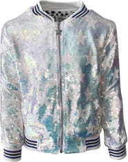 Lola + The Boys Iridescent Star Sequin Bomber