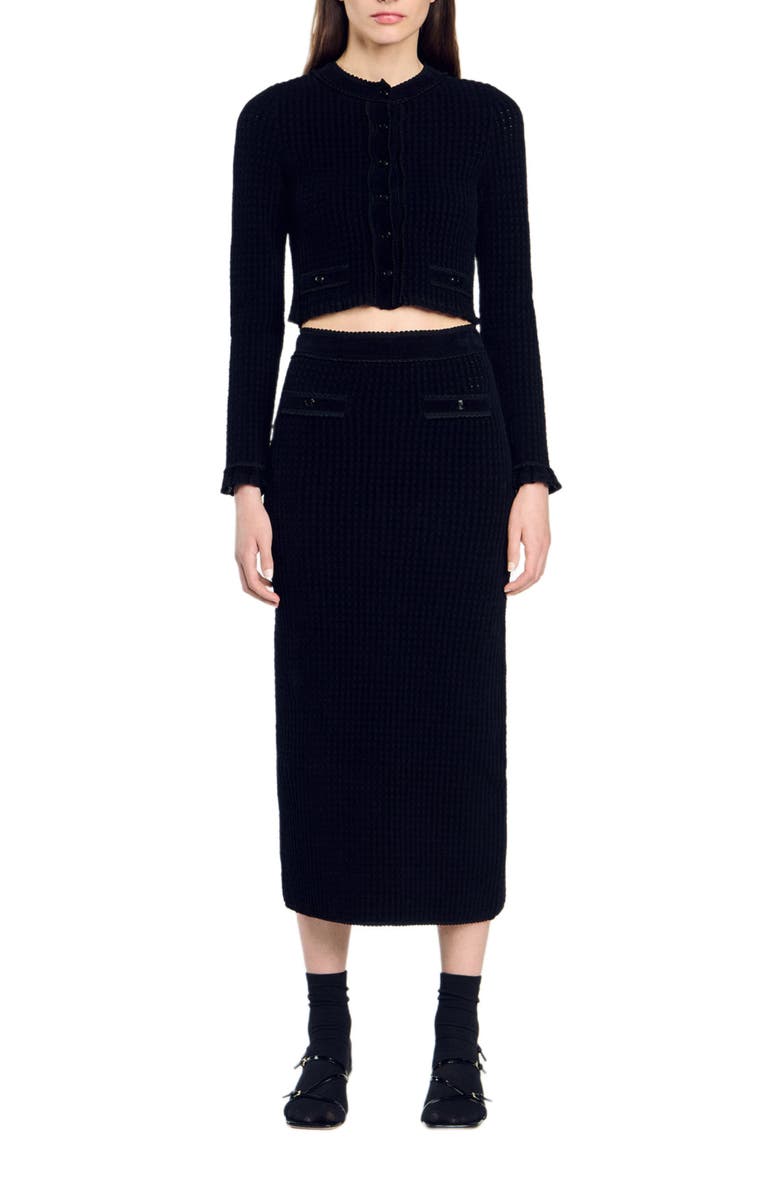 SANDRO Velvet knit midi skirt, Alternate, color, 