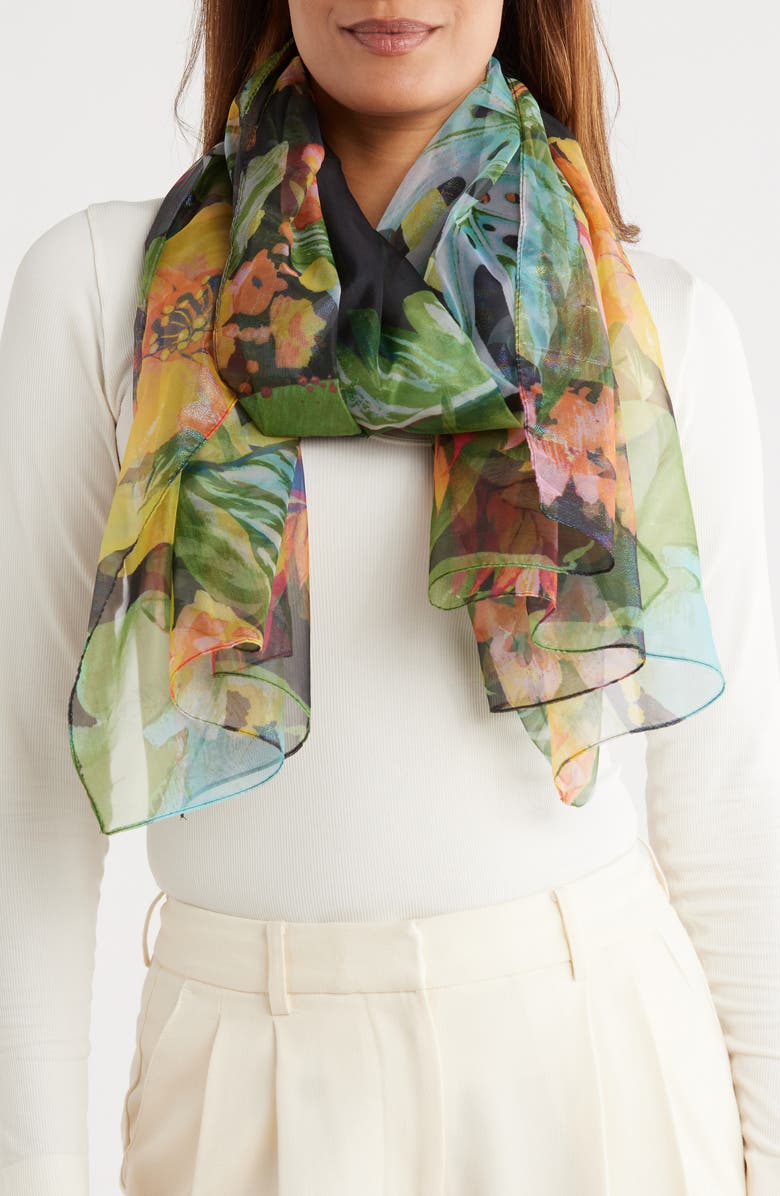 Vince Camuto Tropical Print Chiffon Scarf, Main, color, 