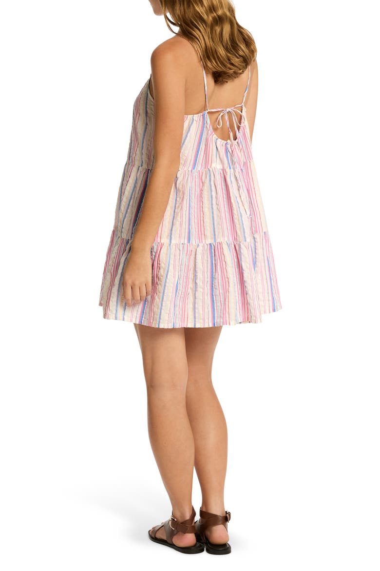 Boho Stripe Tie Back Cotton Blend Cover-Up Dress, Alternate, color, BLUE