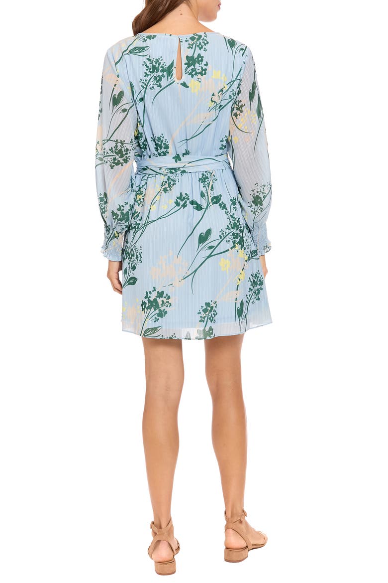 Floral Long Sleeve Keyhole Fit & Flare Dress, Alternate, color, LIGHT BLUE DAWN/ GREEN