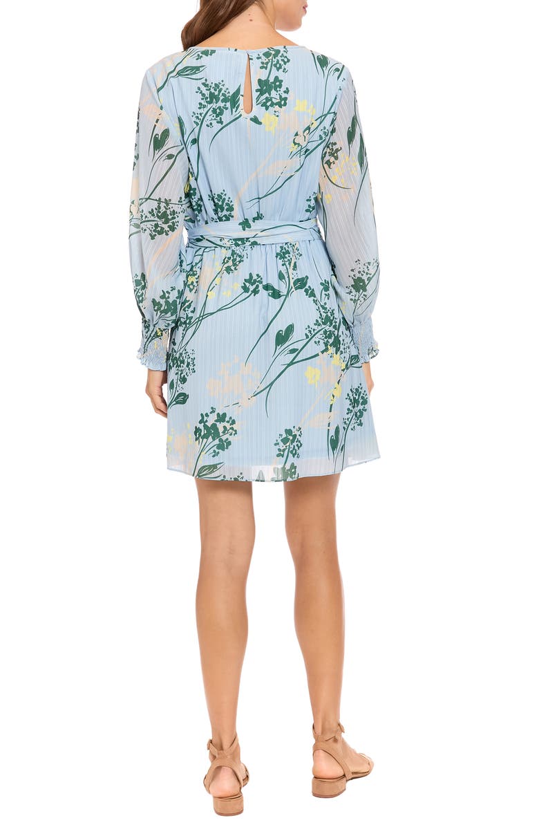 London Times Floral Long Sleeve Keyhole Fit & Flare Dress, Alternate, color, Light Blue Dawn/ Green
