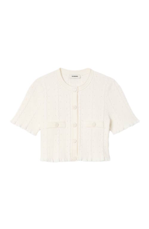 Sandro Cropped Pointelle Knit Cardigan In White