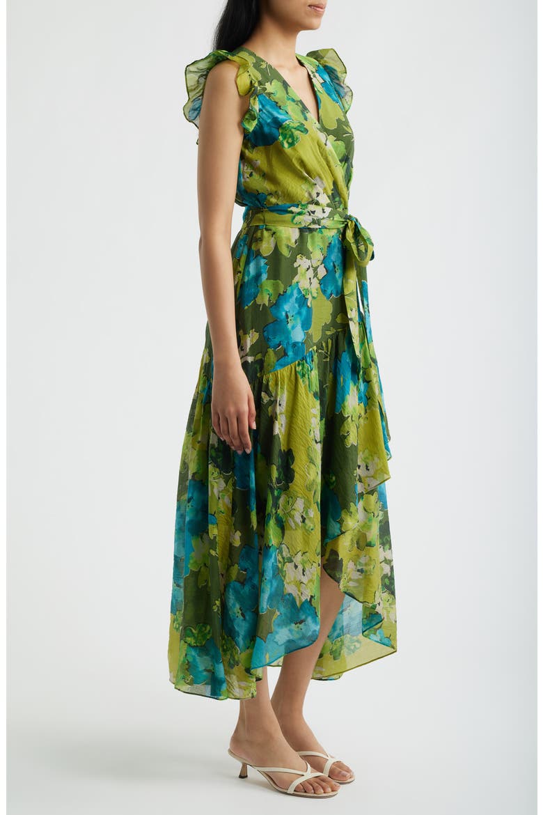 Floral Print Faux Wrap Midi Dress, Alternate, color, IVY MULTI