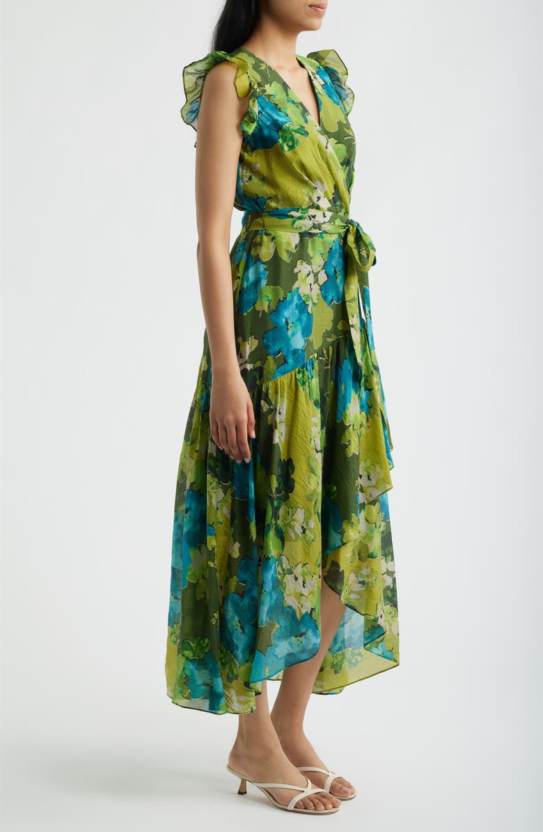 Anne Klein Floral Print Faux Wrap Midi Dress, Alternate, color, Ivy Multi