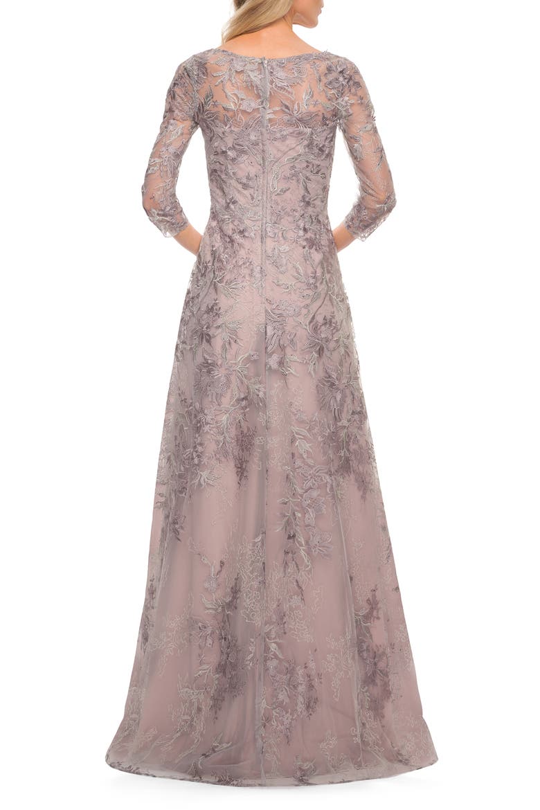 Floral Embroidered Mesh A-Line Gown, Alternate, color, SILVER/ PINK