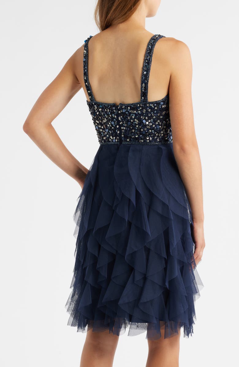 Pisarro Nights Beaded Ruffle Skirt Minidress, Alternate, color, Navy