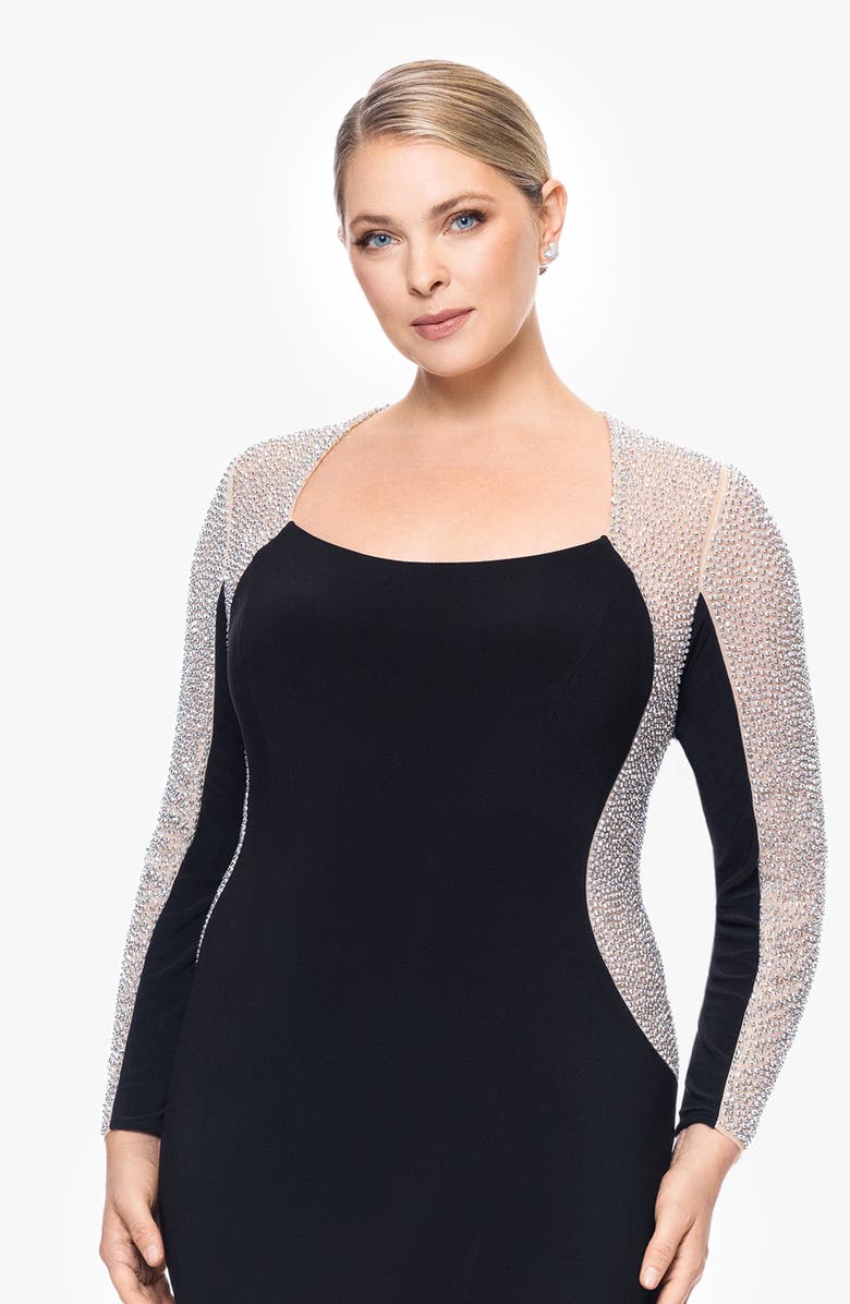 Xscape Evenings Beaded Long Sleeve Jersey Gown, Alternate, color, 