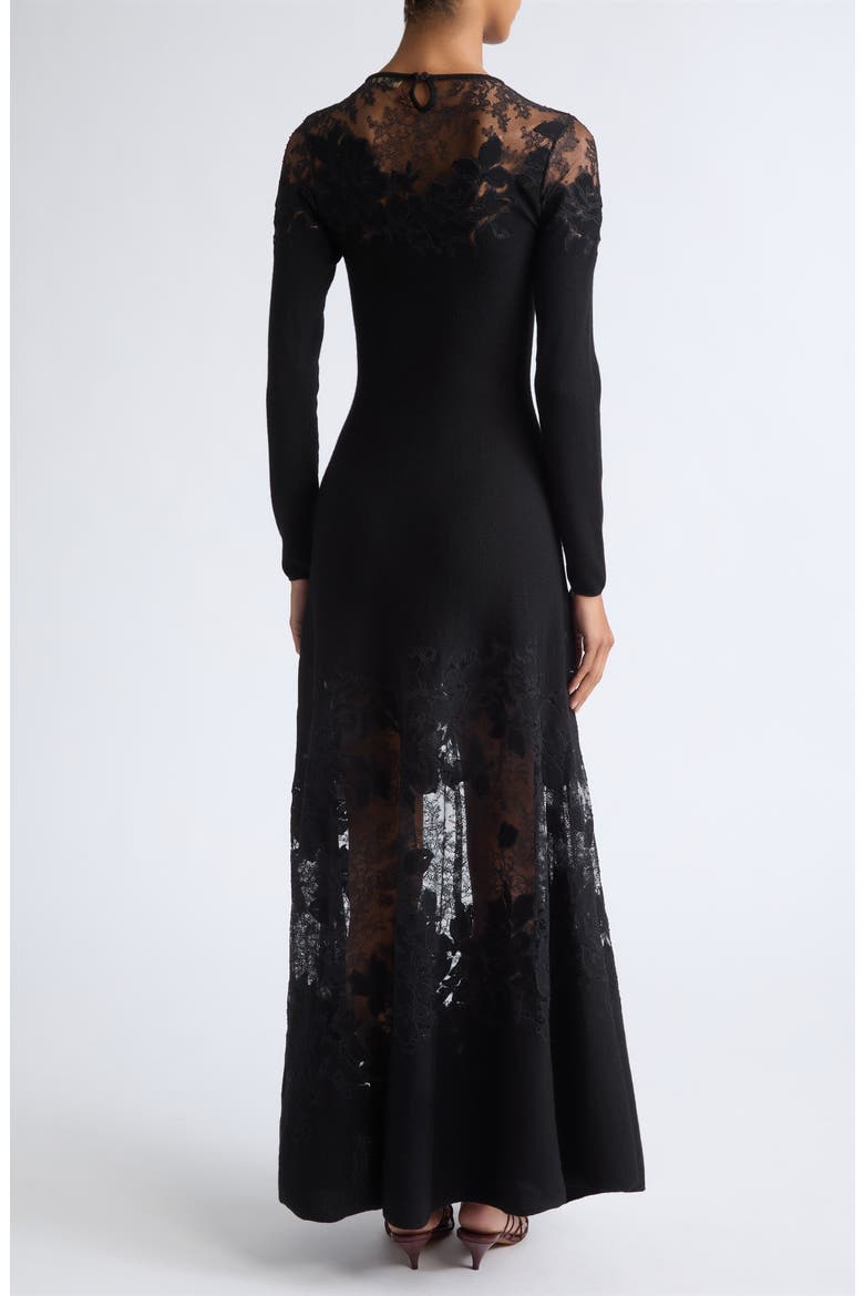 Clemence Long Sleeve Lace Dress, Alternate, color, NOIR
