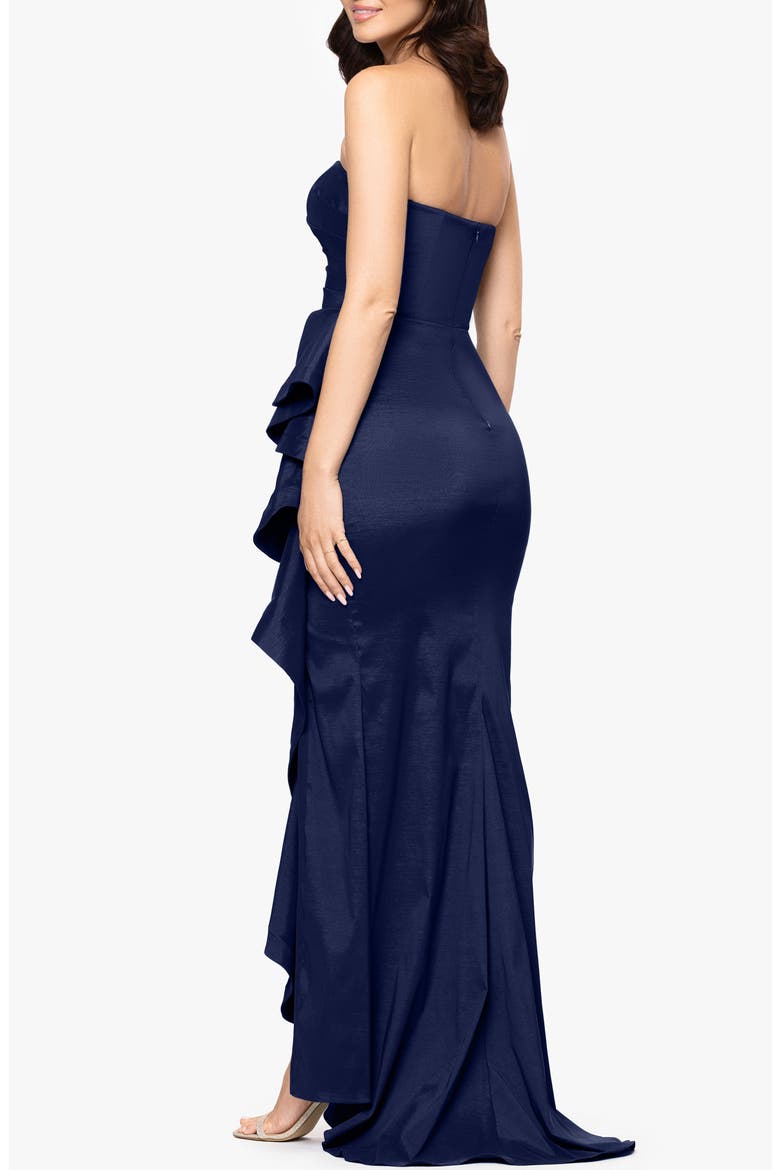 Strapless Cascade Ruffle Gown, Alternate, color, NAVY