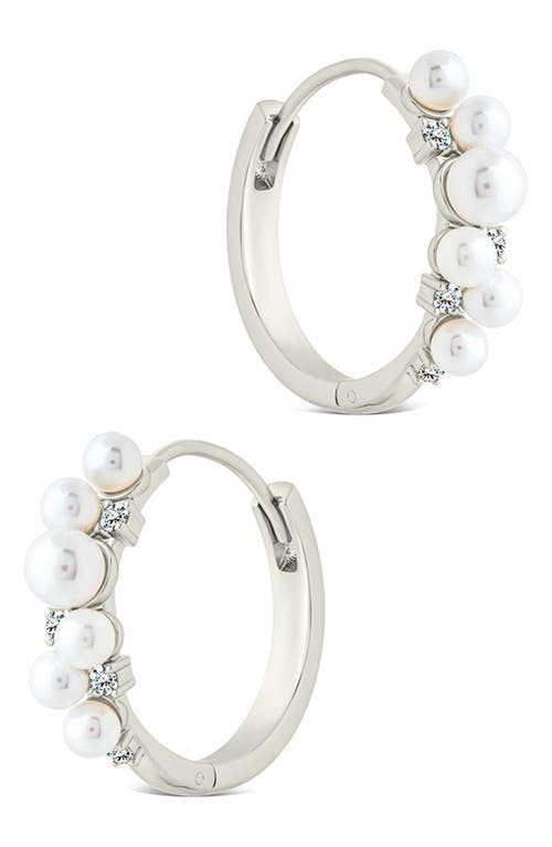 Sterling Forever Belwyn Staggered Faux Pearl & Crystal Hoop Earrings In Multi