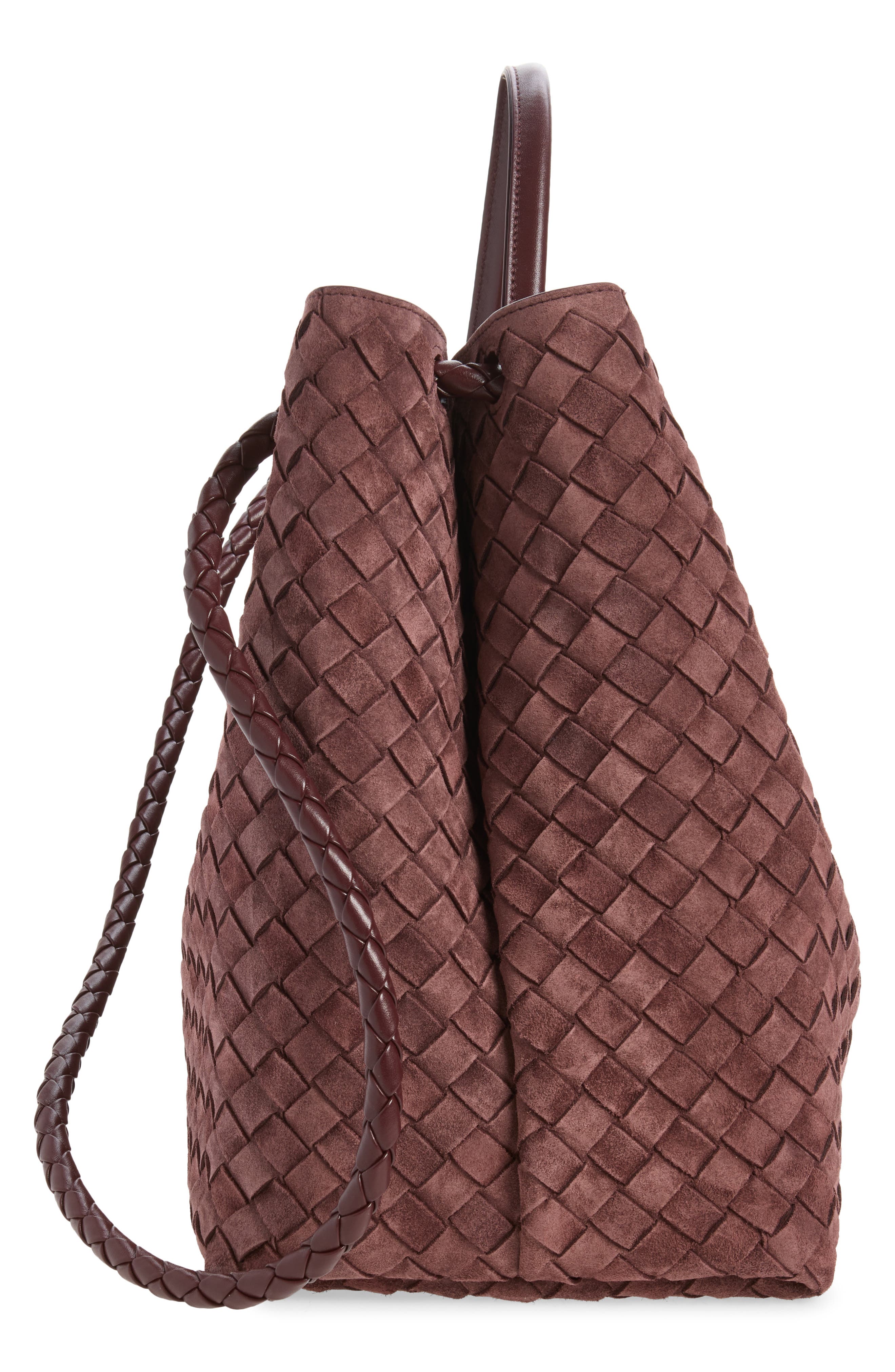 Large Andiamo Intrecciato Suede Shoulder Bag, Alternate, color, 6159 DEEP MAHOGANY-MB-D.M