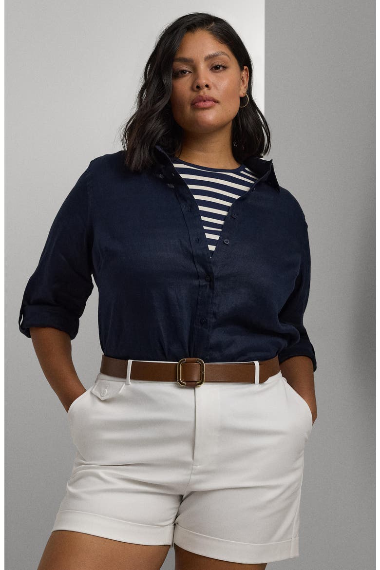 Relaxed Fit Linen Roll Tab-Sleeve Shirt, Alternate, color, LAUREN NAVY