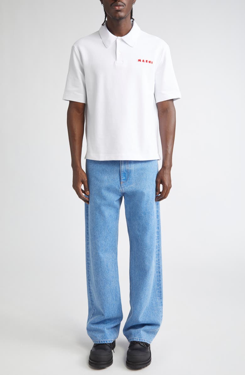 Marni Mohair Logo Piqué Polo, Alternate, color, 00W01 Lily White