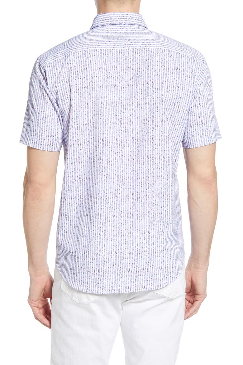 Shaped Fit Stripe Short Sleeve Button-Up Shirt, Alternate, color, AIR BLUE