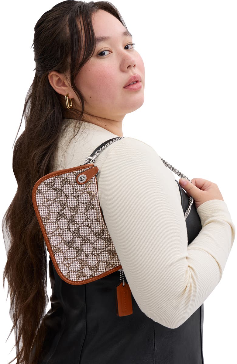 COACH Swinger Crystal Signature Jacquard & Leather Shoulder Bag, Alternate, color, Lh/Burnished Amber