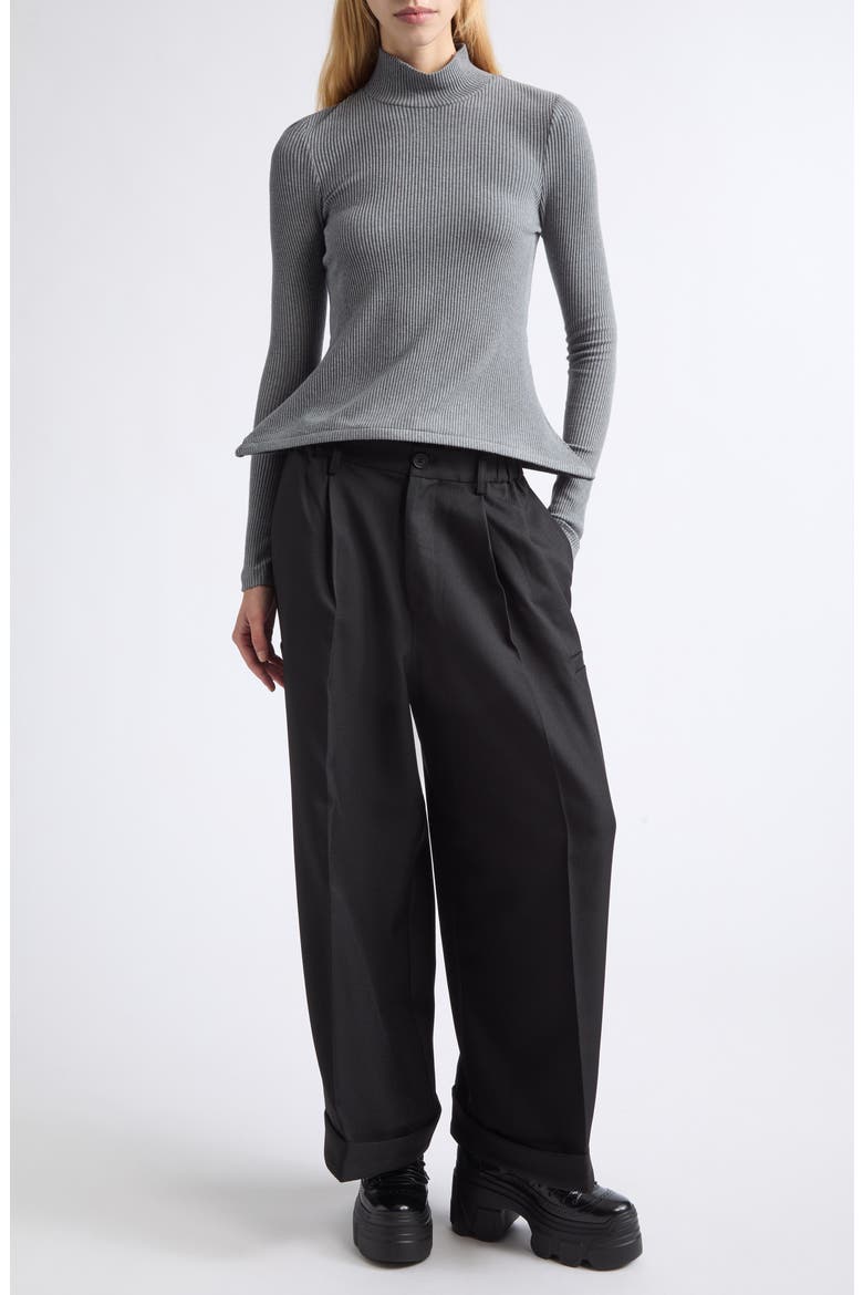 Pointy Turtleneck Ribbed Sweater, Alternate, color, GREY
