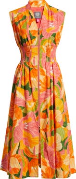 Vince Camuto Abstract Floral Cotton Midi Dress