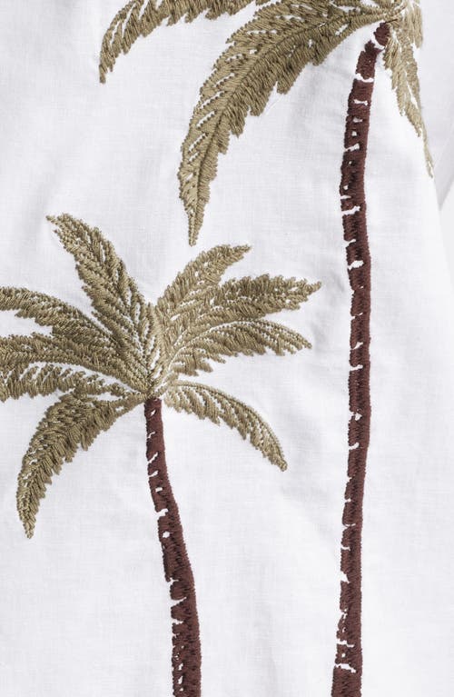 Rails Gibson Palm Tree Embroidered Short Sleeve Linen Blend Button-up Shirt In White