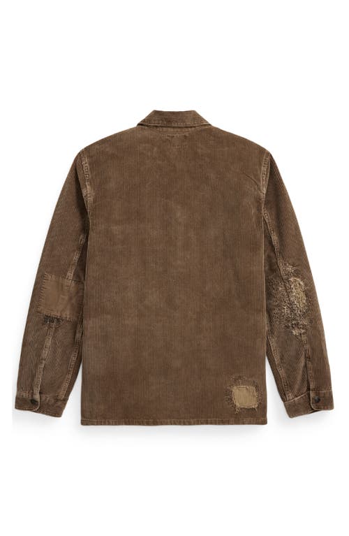 Double Rl Rip & Repair Cotton Corduroy Chore Coat In Brown