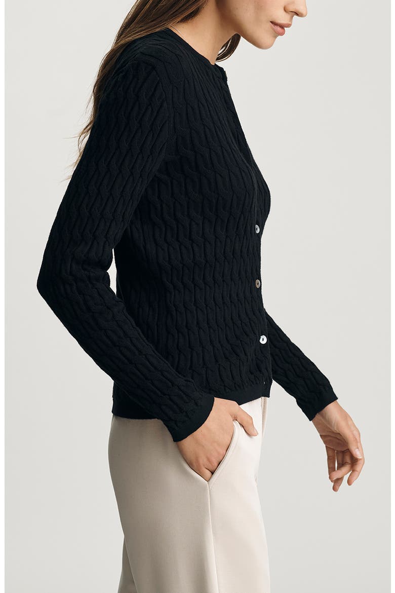 Cable Stitch Cotton & Cashmere Cardigan, Alternate, color, BLACK