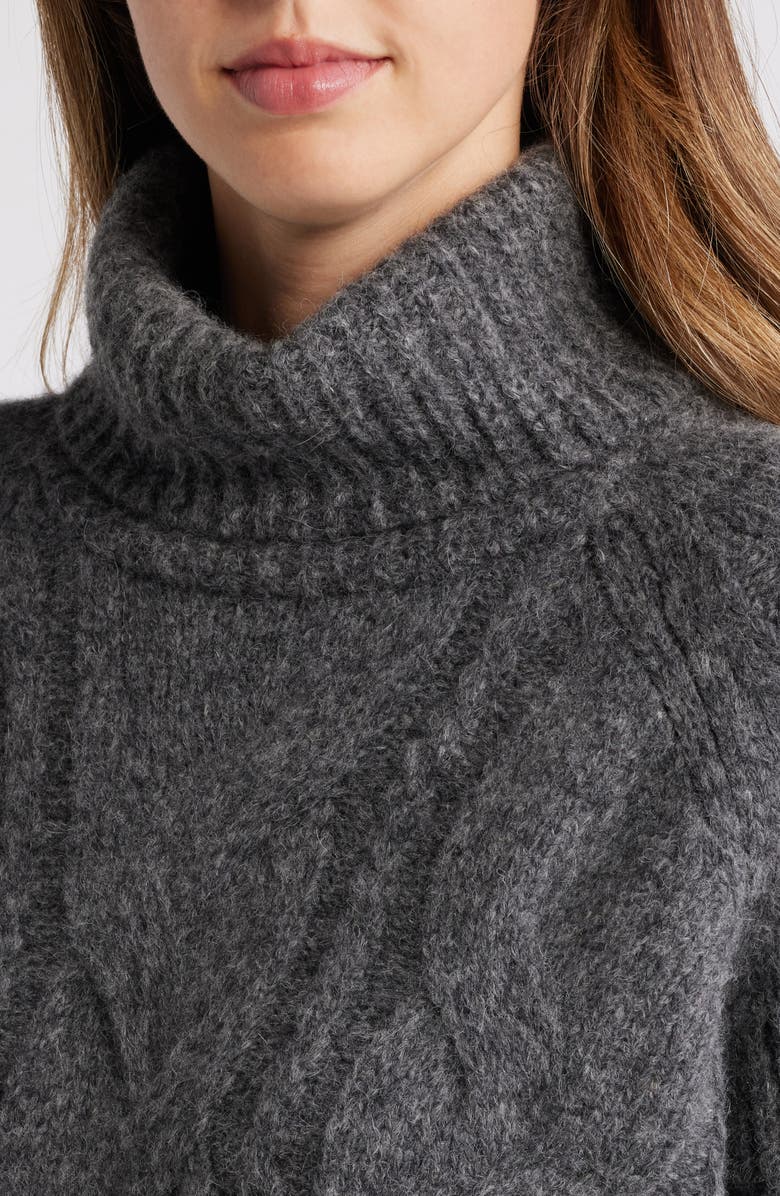 Faherty Frost Cable Stitch Turtleneck Alpaca Blend Sweater, Alternate, color, Charcoal