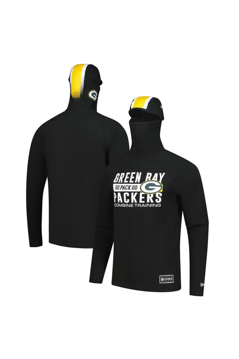 Men's New Era Black Green Bay Packers Functional Fandom Balaclava Helmet Stripe Tri-Blend Hoodie, Main, color, Black