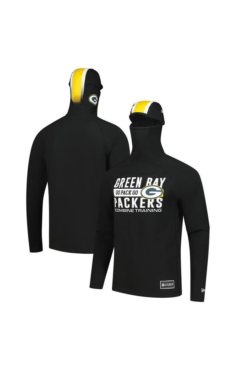 New Era Men's New Era Black Green Bay Packers Functional Fandom Balaclava Helmet Stripe Tri-Blend Hoodie, Main, color, Black