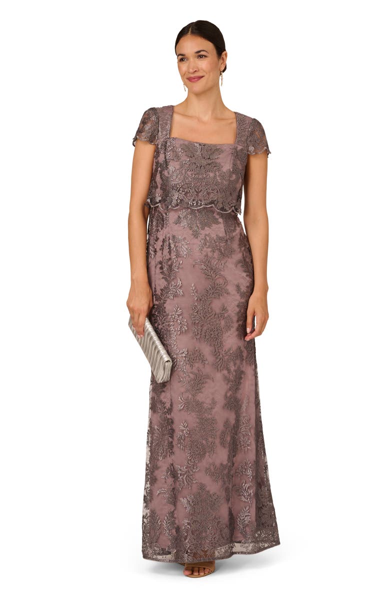 Adrianna Papell Metallic Embroidered Gown, Alternate, color, 