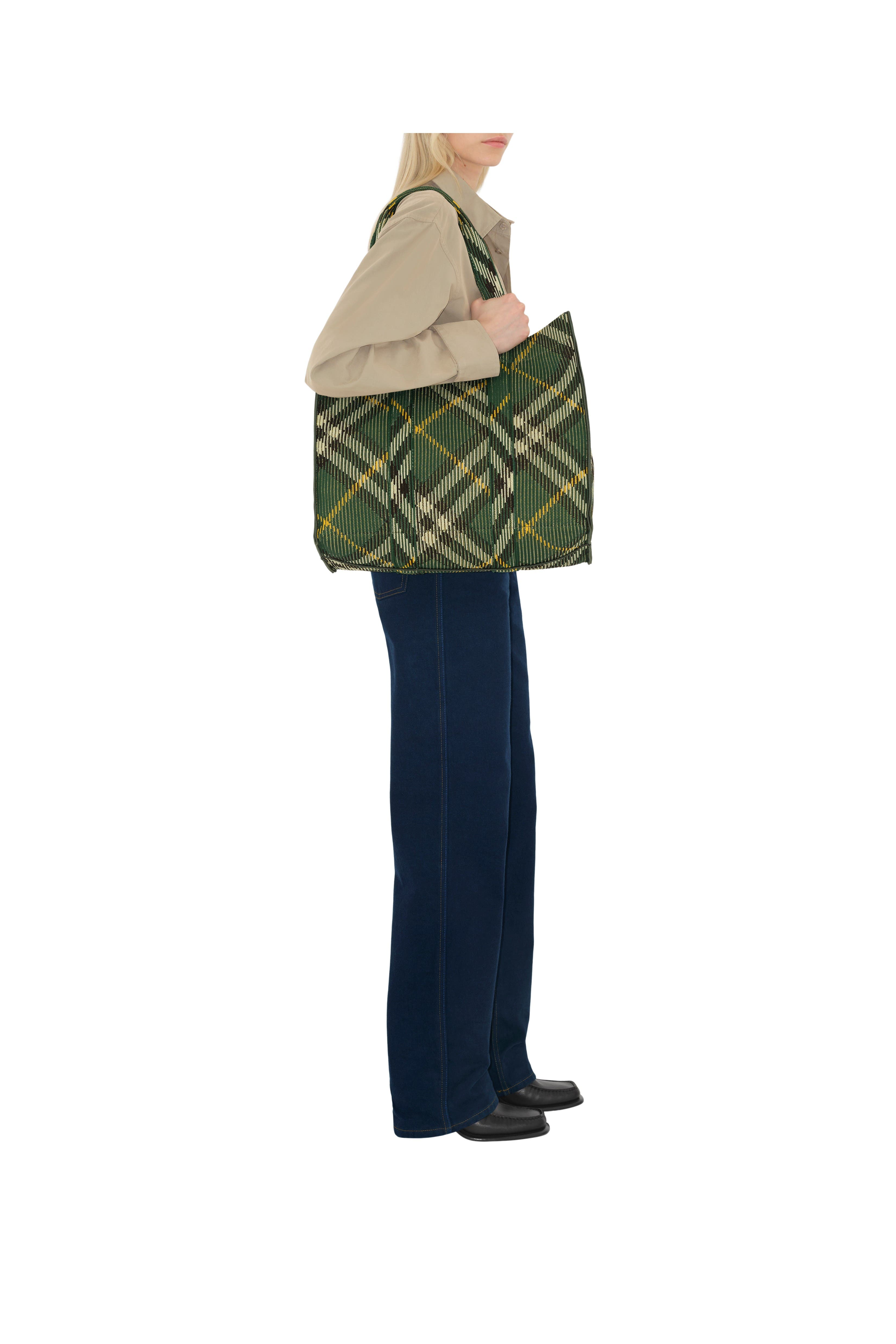 Medium Check Knitted Tote, Alternate, color, Ivy
