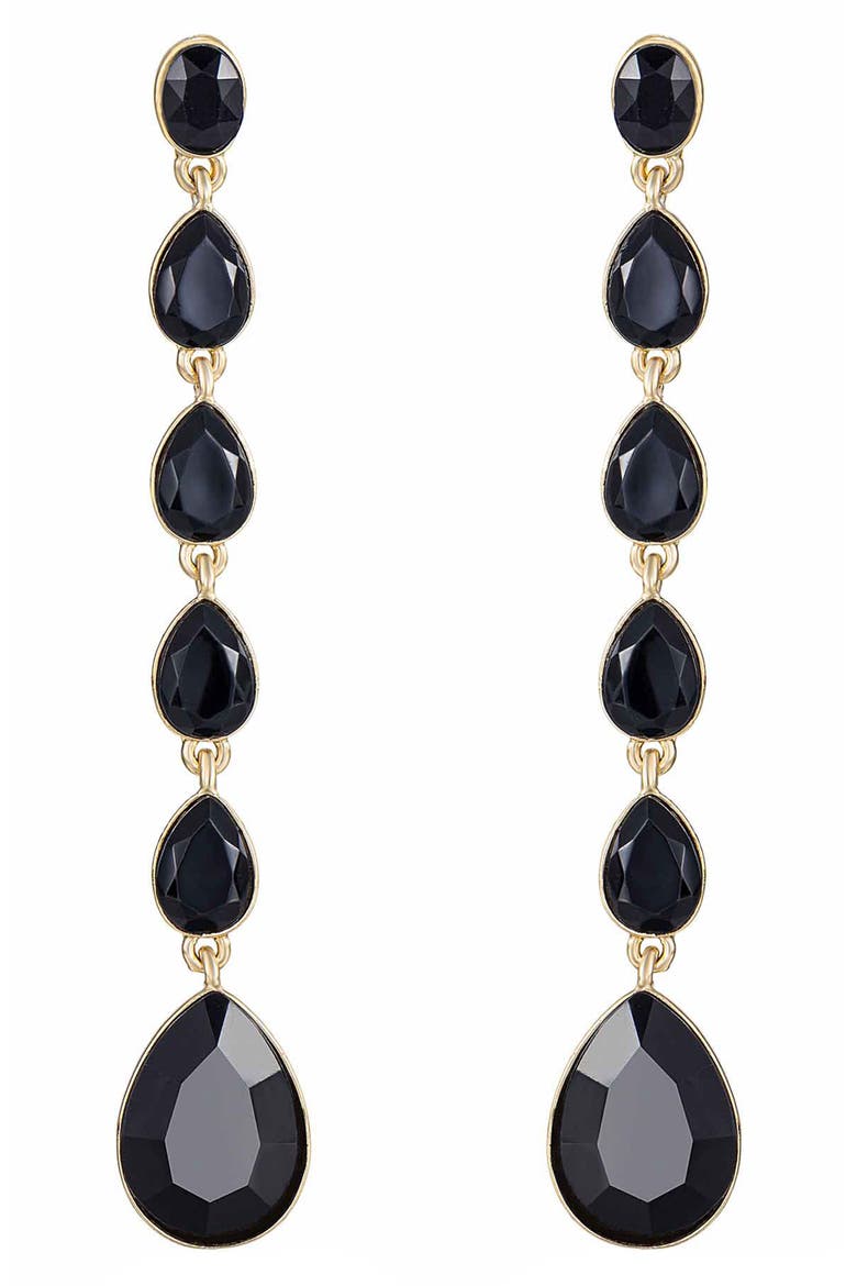 Teardrop Crystal Linear Earrings, Main, color, BLACK