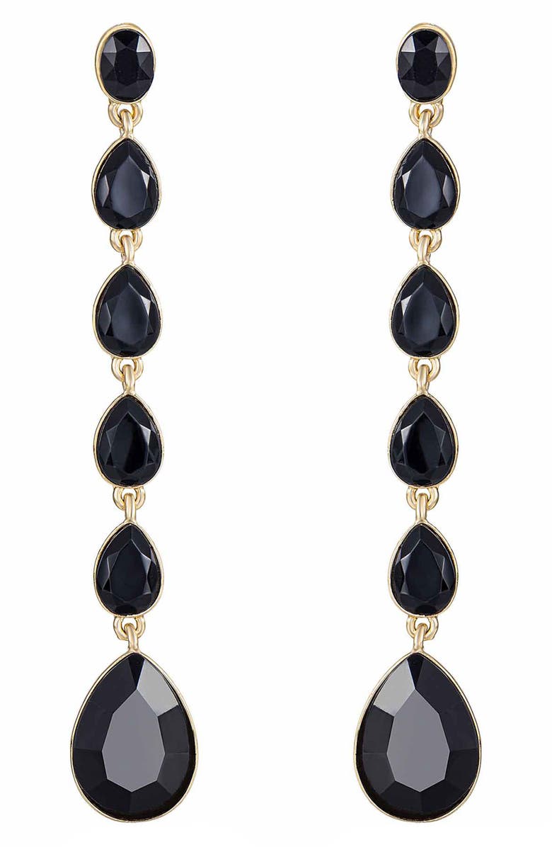 Ettika Teardrop Crystal Linear Earrings, Main, color, Black