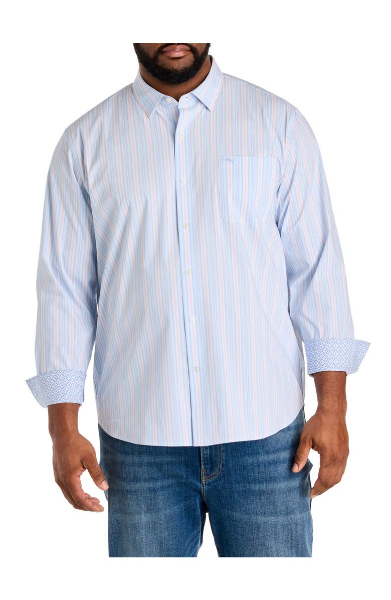 Tommy Bahama Big & Tall Sarasota Stretch Striped Sport Shirt, Main, color, Dew Drop