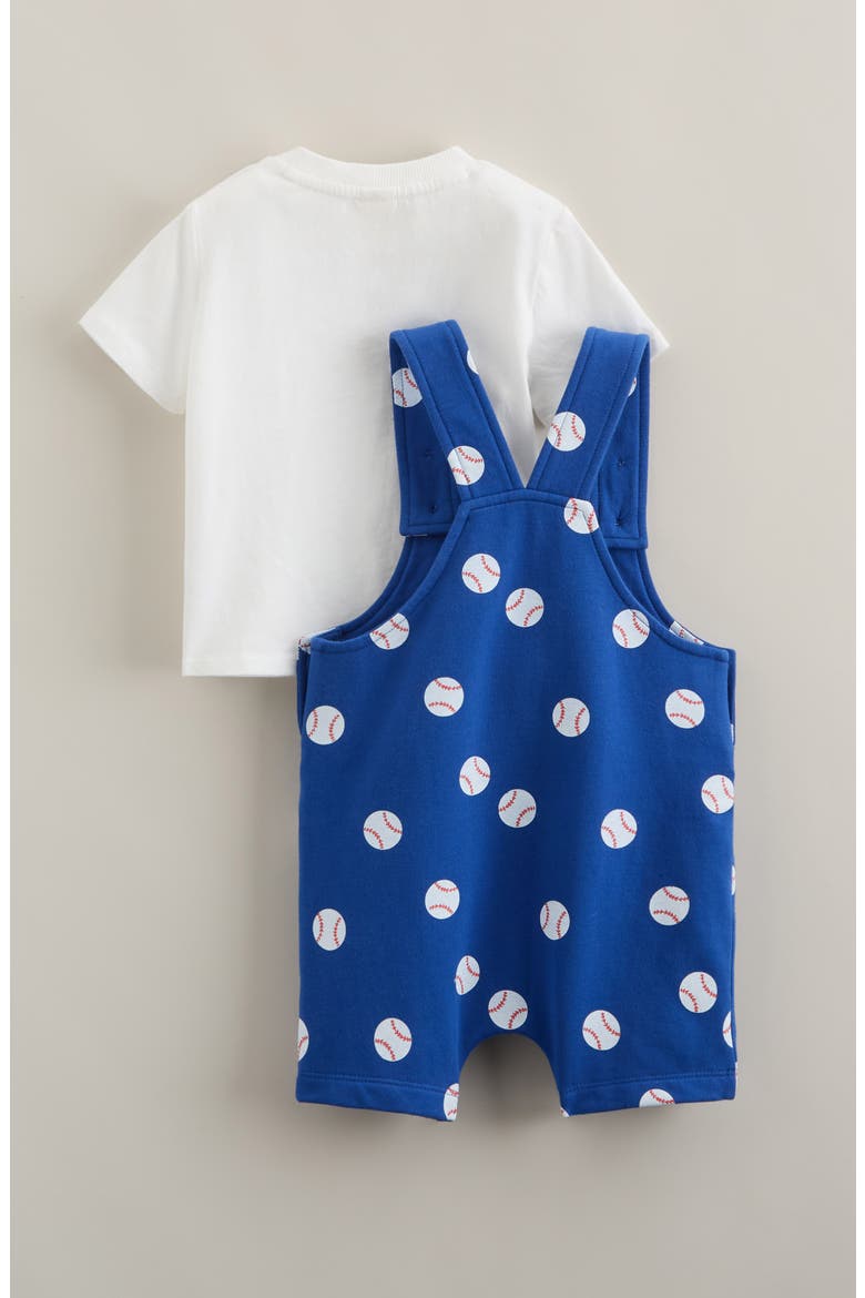 Baseball Print Short Overalls & T-Shirt Set, Alternate, color, BLUE BASEBALL DOT- WHITE