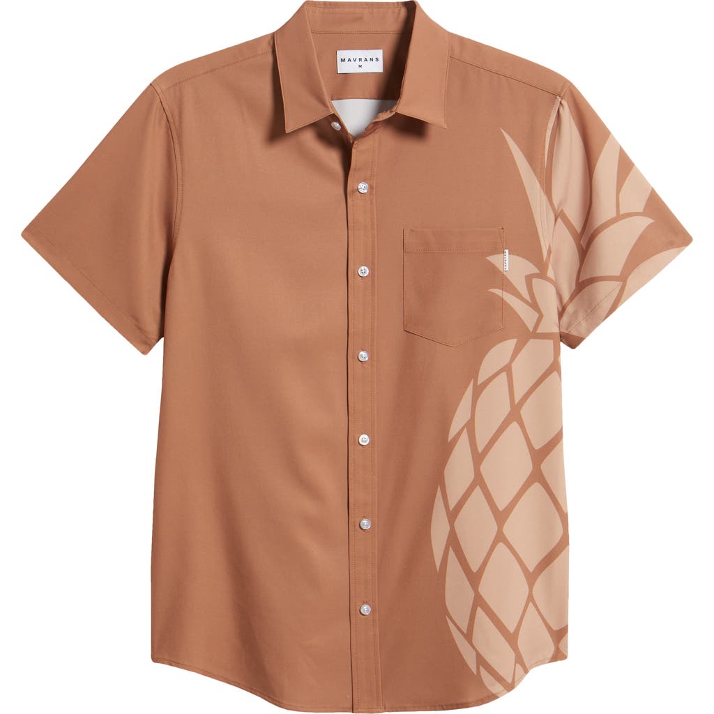 Mavrans Sand Pineapple Weekend Short Sleeve Performance Button-up Shirt