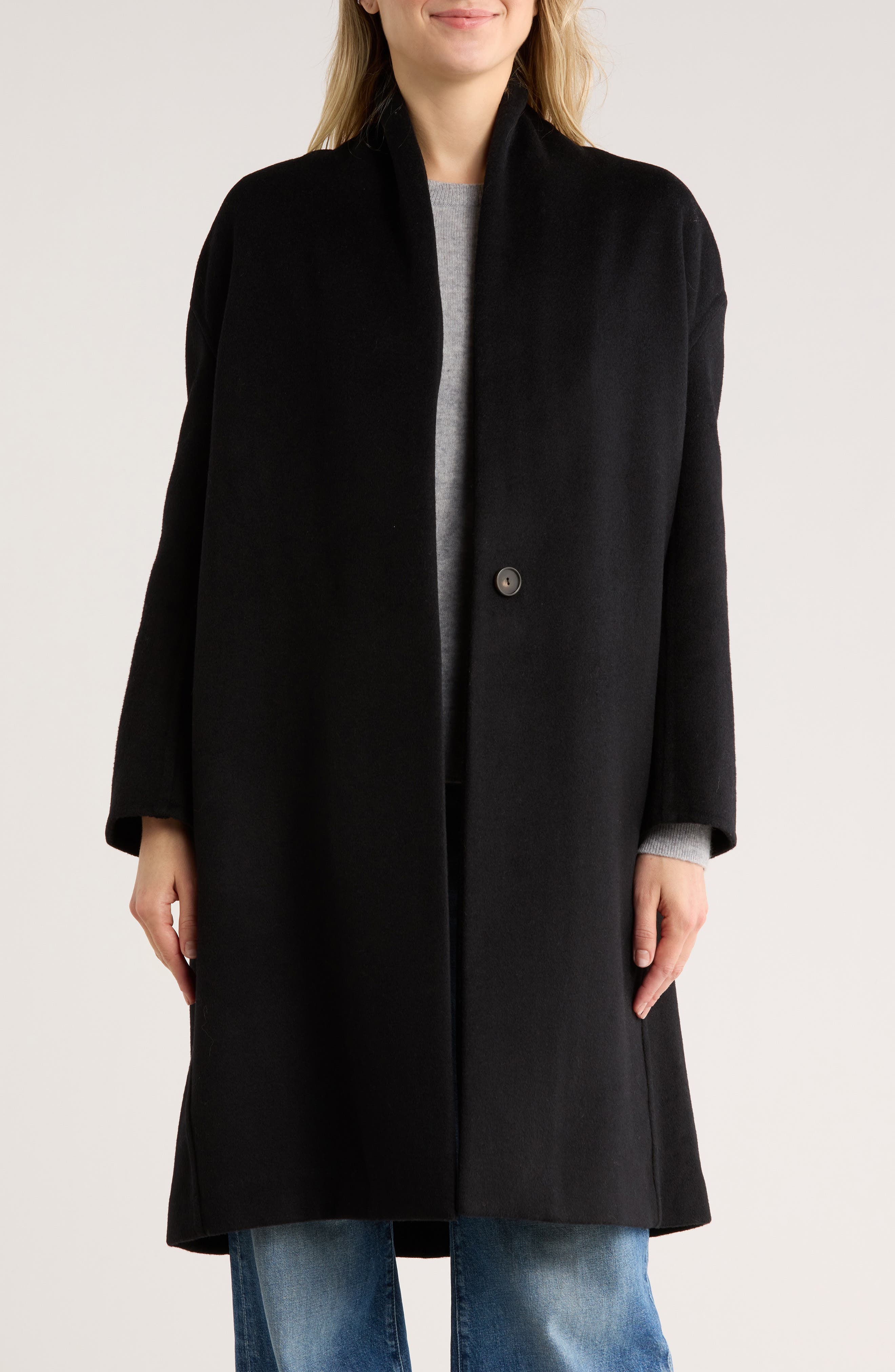 Vince Collarless Wool Blend Longline Coat
