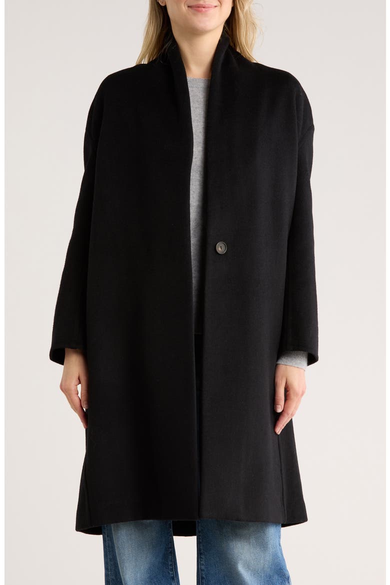 Collarless Wool Blend Longline Coat, Main, color, BLACK