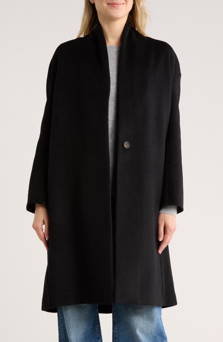 Vince Collarless Wool Blend Longline Coat, Main, color, Black