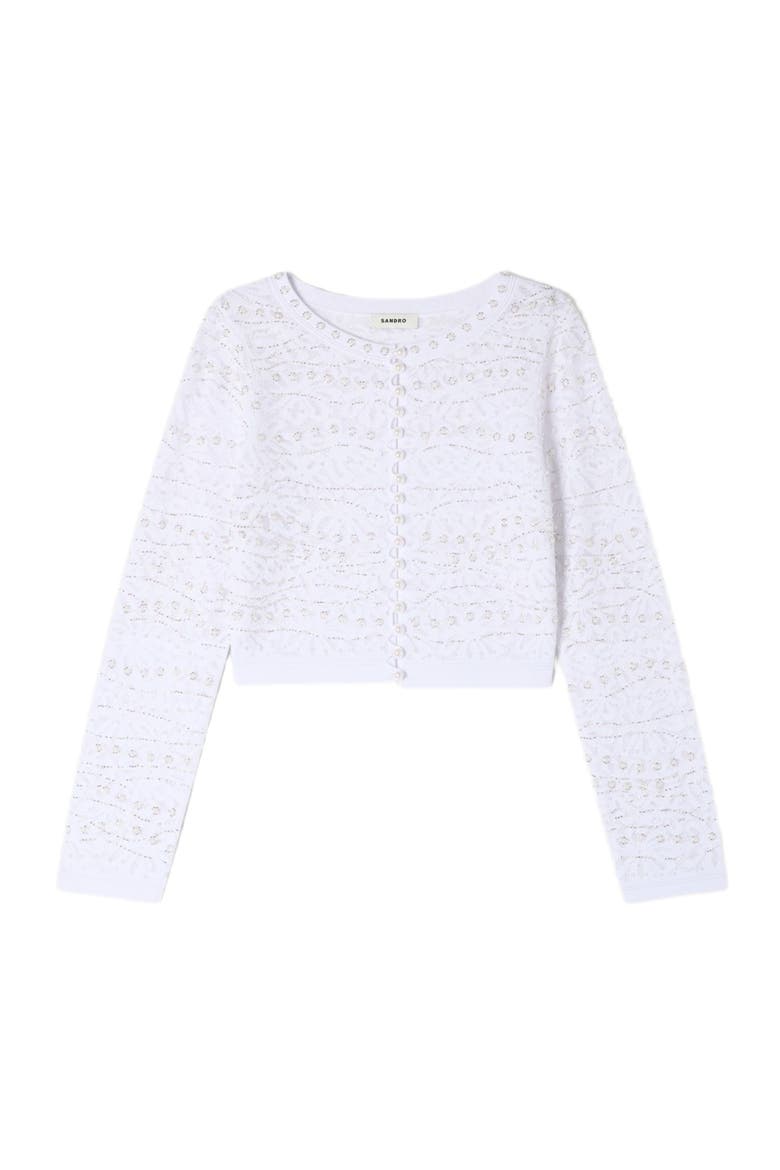 Cropped pearl cardigan, Alternate, color, White