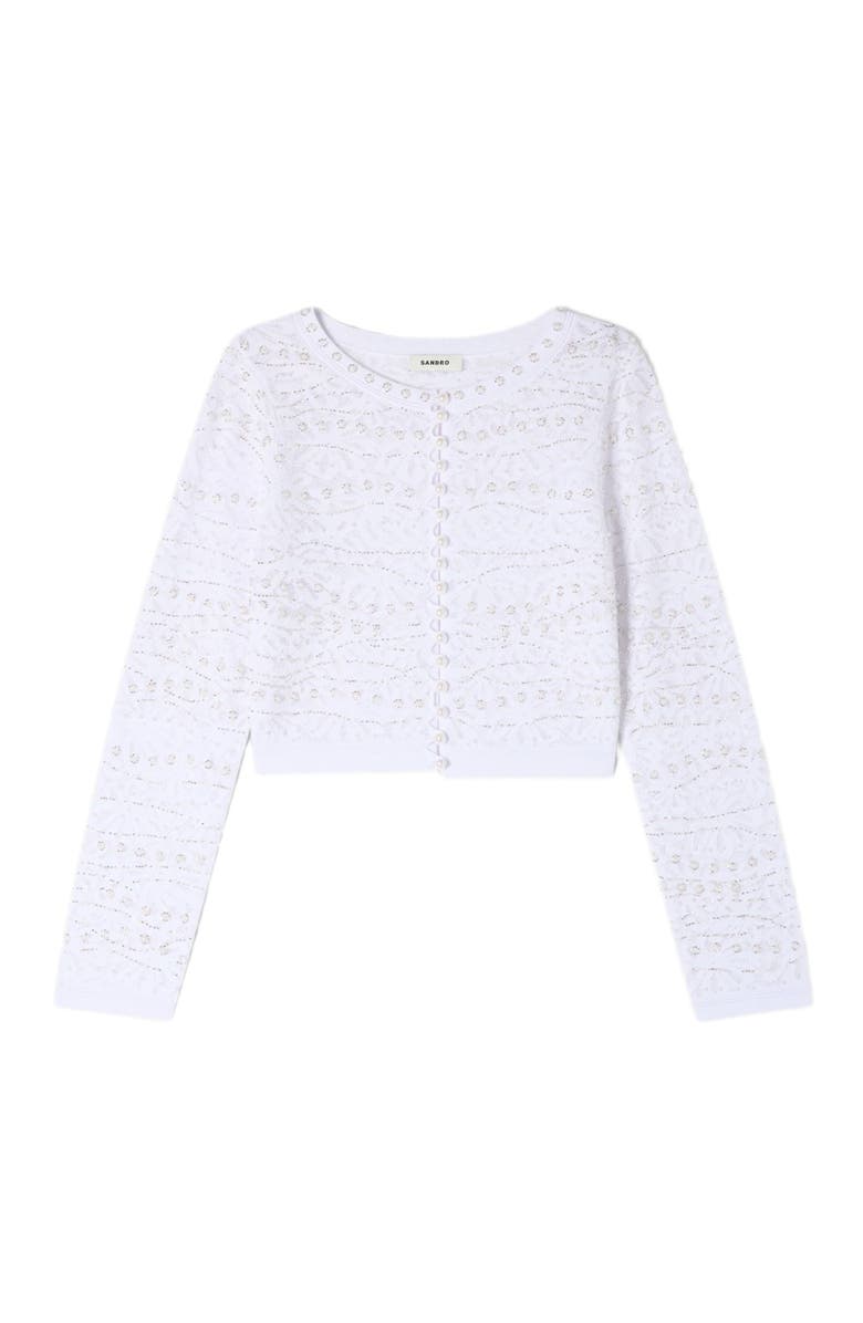 SANDRO Cropped pearled cardigan, Alternate, color, White