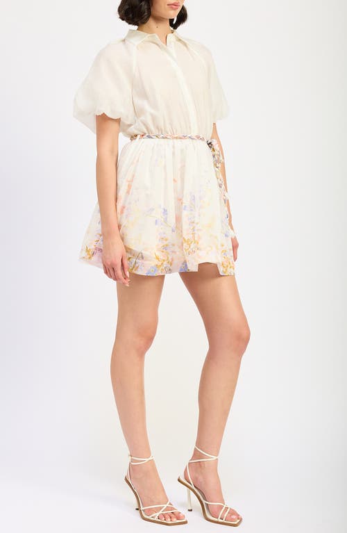En Saison Taylorann Puff Sleeve Minidress In Ivory Violet Orange