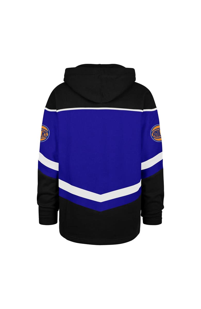 '47 Men's '47 Blue New York Knicks Oversized Tri-Satin Layup Lacer Pullover Hoodie, Alternate, color, 