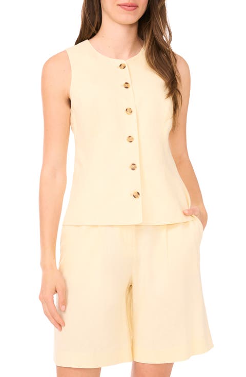 売れ筋商品|||パーカー カットソー トップス レディース Women's The Basil Linen-Blend Vest Marys Rose Linen-blend Button Front Cross Back Vest | Express