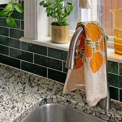 The Neighborgoods Marigolds Dish Towel + Sponge Cloth Gift Set In Multi