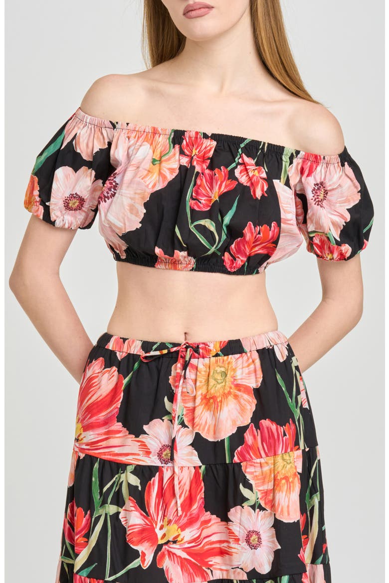 Annie Floral Off the Shoulder Crop Top, Main, color, BLACK POPPIES